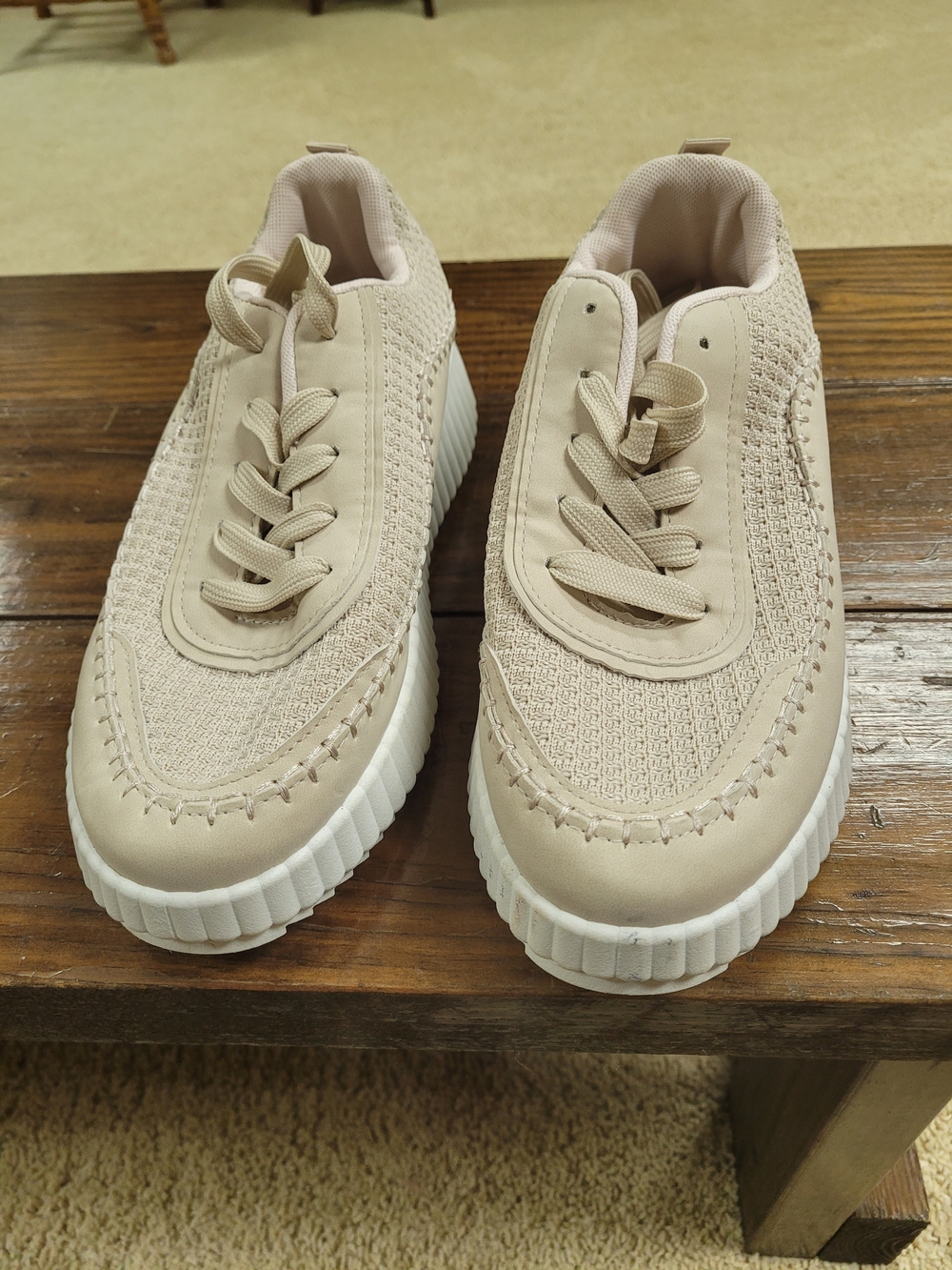 Josmo Women's Knit Platform Sneakers - Beige and White